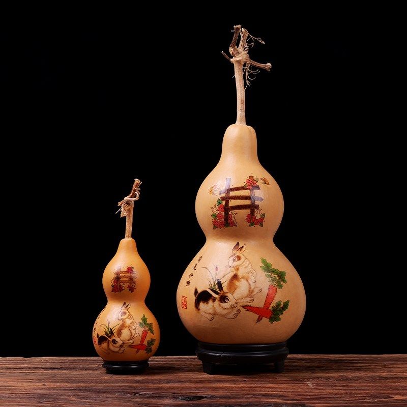 天然葫芦手工烙画图案十二生肖大葫芦摆件小绘画雕刻客厅文玩摆件