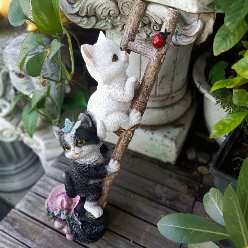 猫爬楼梯趣味摆件多肉花盆架装饰动物民宿别墅庭院阳台布景幼儿园