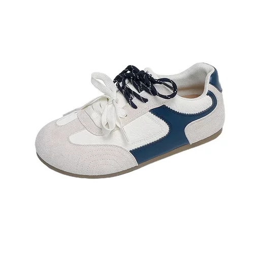 复古真皮软底休闲德训女鞋春季新款圆头系带百搭配裙子运动鞋