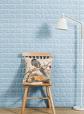 浅蓝色3d立体自粘泡沫砖防水墙贴墙纸卧室温馨装饰背景墙面壁纸