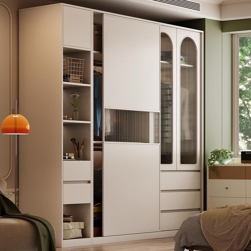 奶油风衣柜推物门家用拉卧室小6约户型储柜简高档成品移门衣