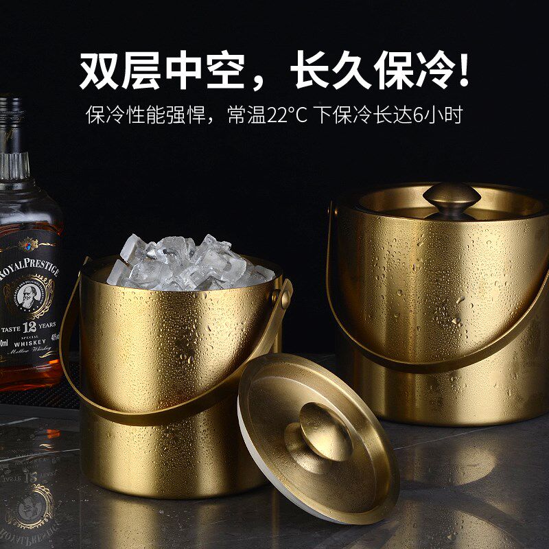 提手不锈钢3L冰粒桶双层保温冰桶酒吧创意饭盒红酒桶啤酒桶直销