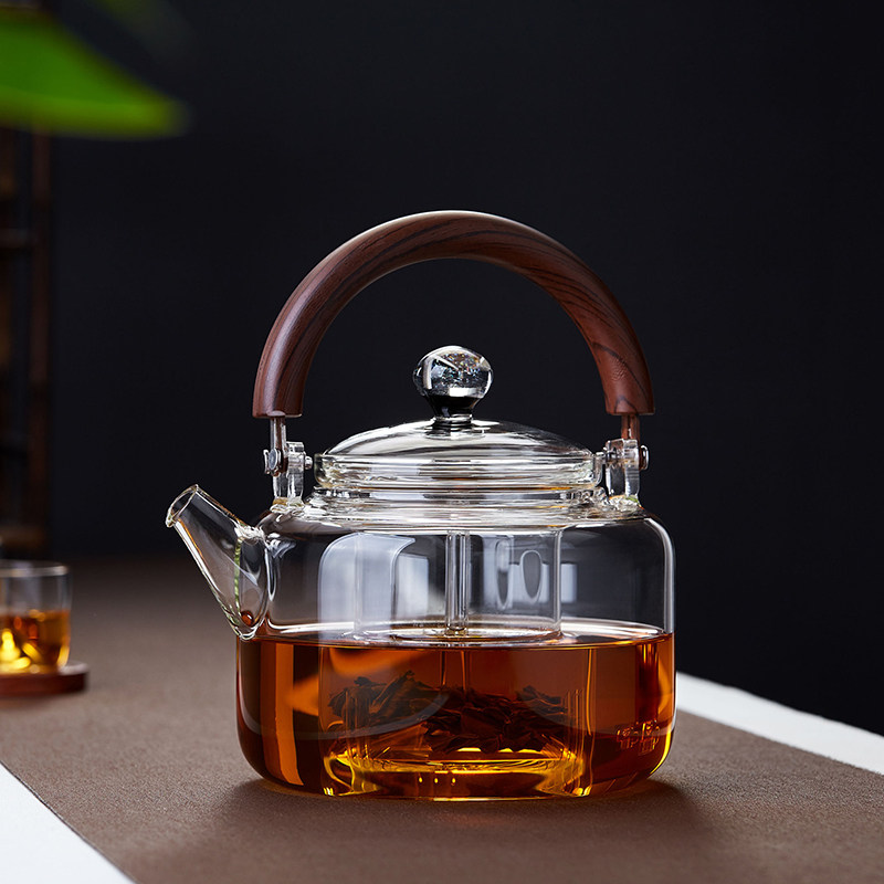 蒸煮两用耐高温玻璃茶壶大容量煮茶器黑晶炉提梁壶泡茶 新羽手工