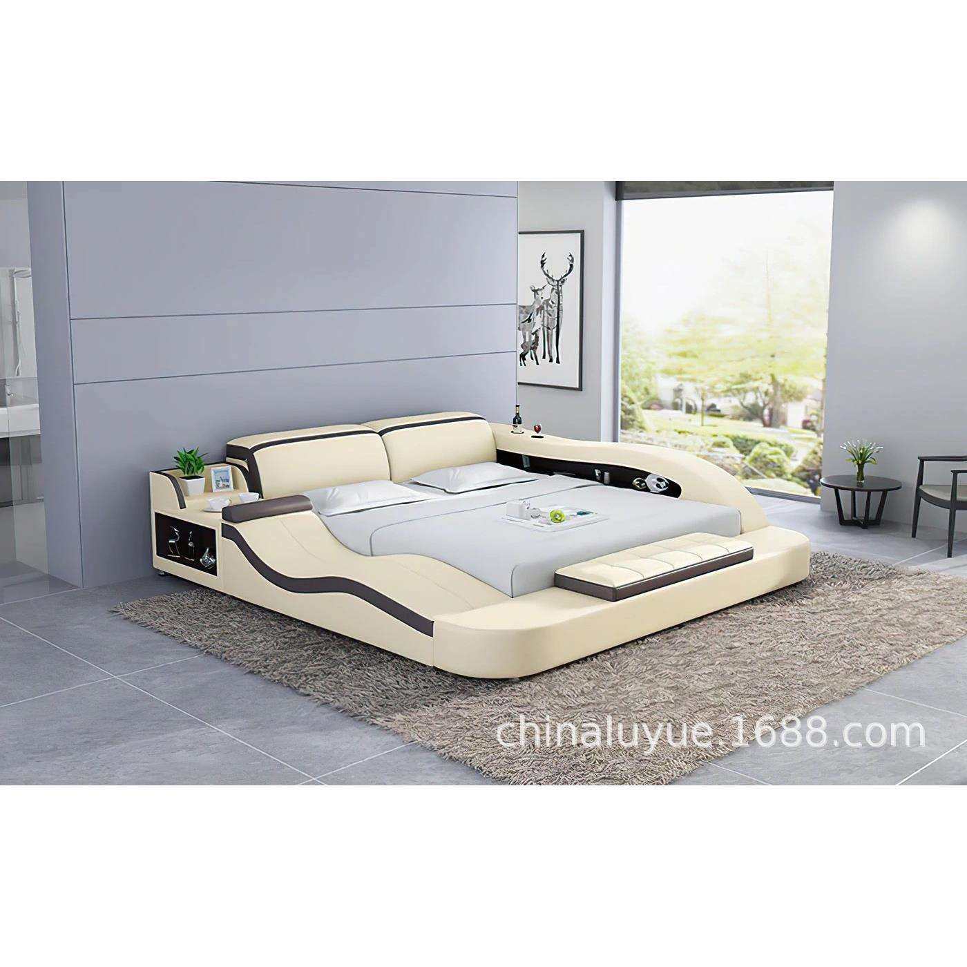 HOT网红休闲现代简约多功能卧室时尚皮艺床底可收纳多功能双人床
