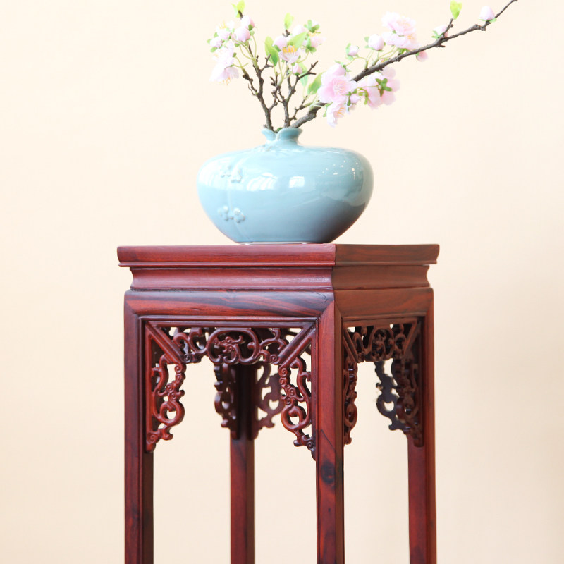 红花花架实木花几阳台客厅仿内落地木架中式室古黑檀木绿萝盆景架