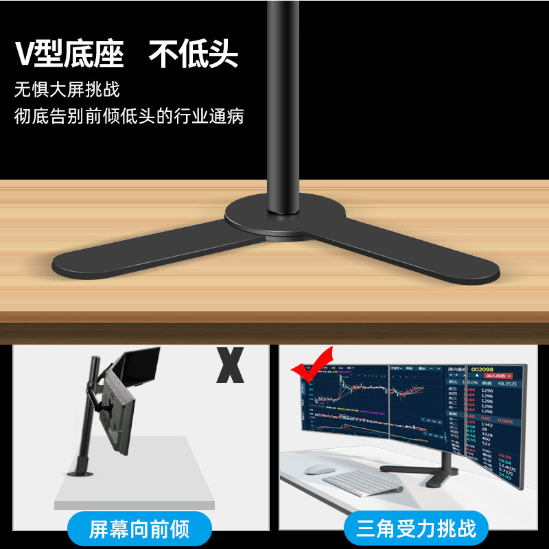 17-32寸三屏拼接显示器支架字一无缝组合横竖屏旋转桌底增高面座