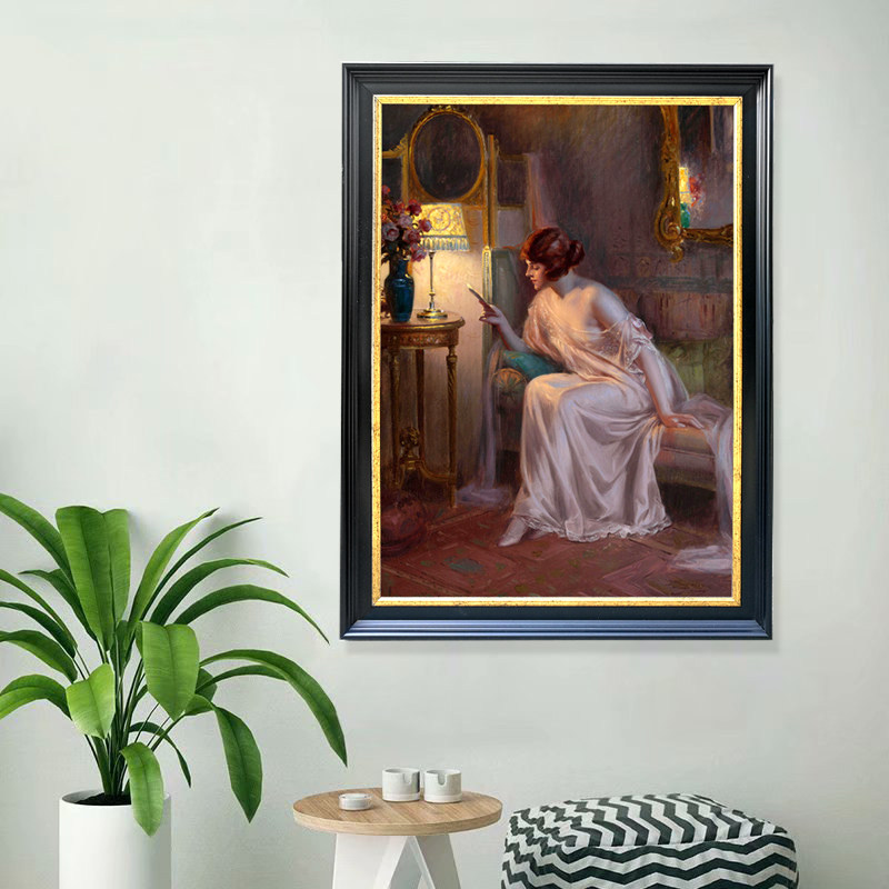 卧室装高画简美欧式美女人物挂画饰喷清绘画KTV会所壁画竖版油画