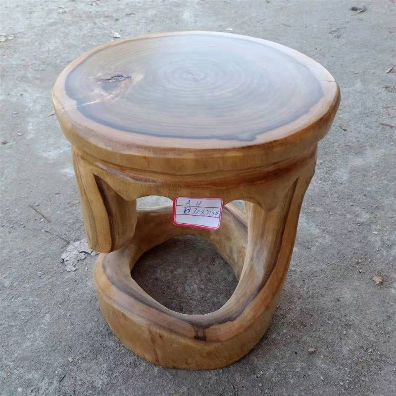 原木墩实木墩子香樟树镂树桩凳子创凳茶几实木圆意牙凳墩空凳子