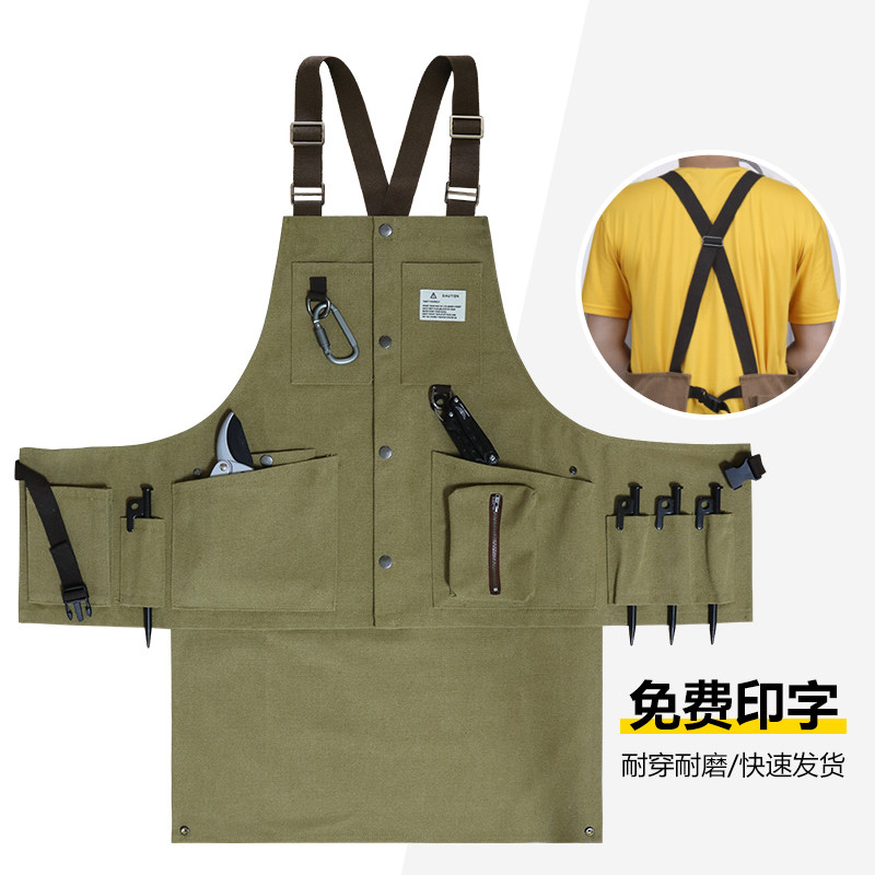 厚木布欧美围裙定制男服园艺师工作士帆工耐磨多口袋可拆分围腰女