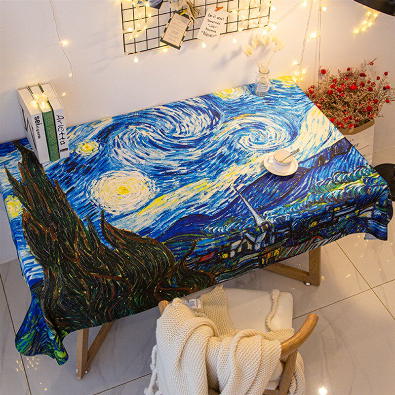 星空桌布梵高油画作品杏树向日葵桌布