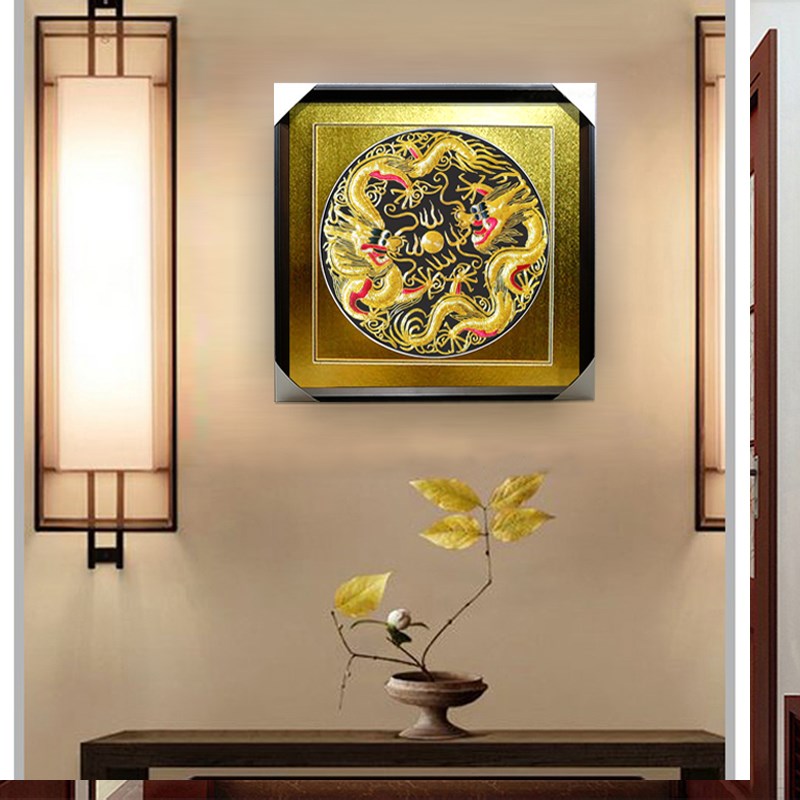 苏绣盘金绣龙凤呈祥双龙戏珠手工刺绣卧室婚房装饰画婚庆祝寿礼品