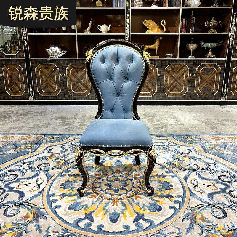 锐森贵族法式餐椅欧式布艺餐椅新古典酒红色实木雕花餐厅餐椅