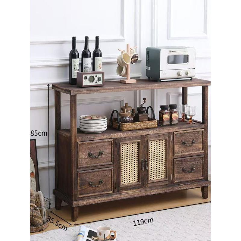 复古餐边柜实木茶水柜新中式客厅柜带门斗柜茶室柜靠墙茶具收纳柜