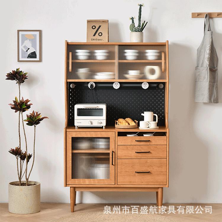 北欧多功能实木餐边柜家用储物置物茶水柜日式餐厅一体靠墙酒柜