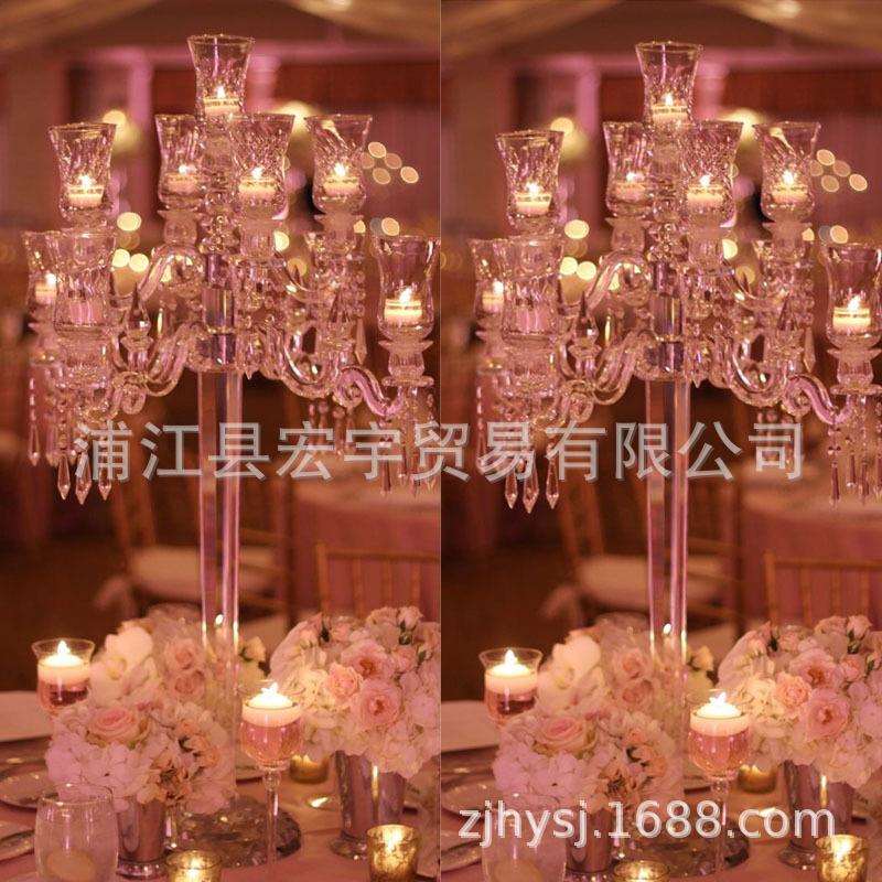 欧式浪漫奢华婚庆道具水晶烛台装饰摆件摆设创意酒店餐桌蜡烛台灯