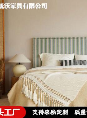 法式复古田园风布艺床南洋风主卧室设计师清新绿色条纹1.8米1.5床