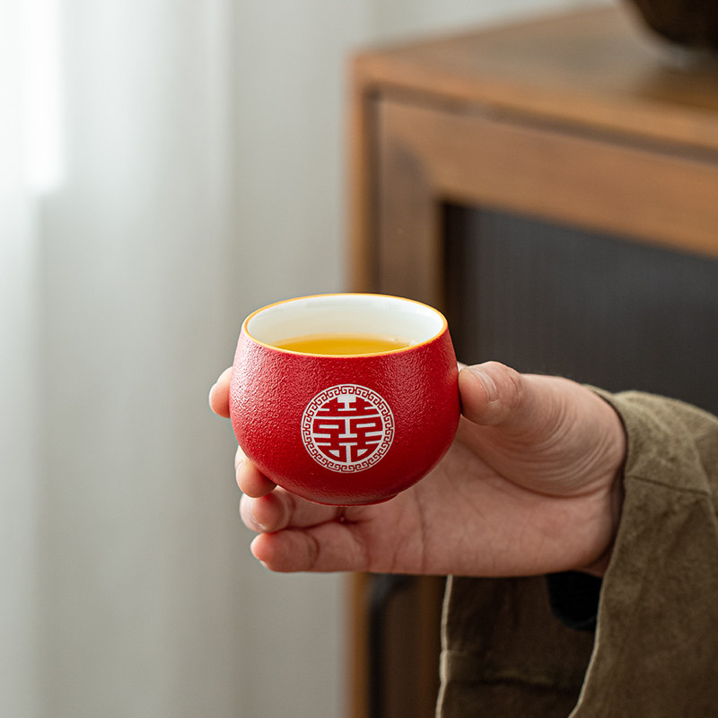 红色婚庆茶具磨砂提梁茶具套装结婚整套敬茶壶杯喜庆待客杯子套装
