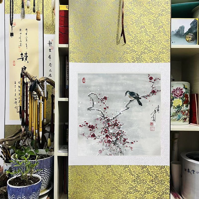 国画梅花纯手绘真迹客厅装饰画写意花鸟画挂画实木框画心卷轴装裱