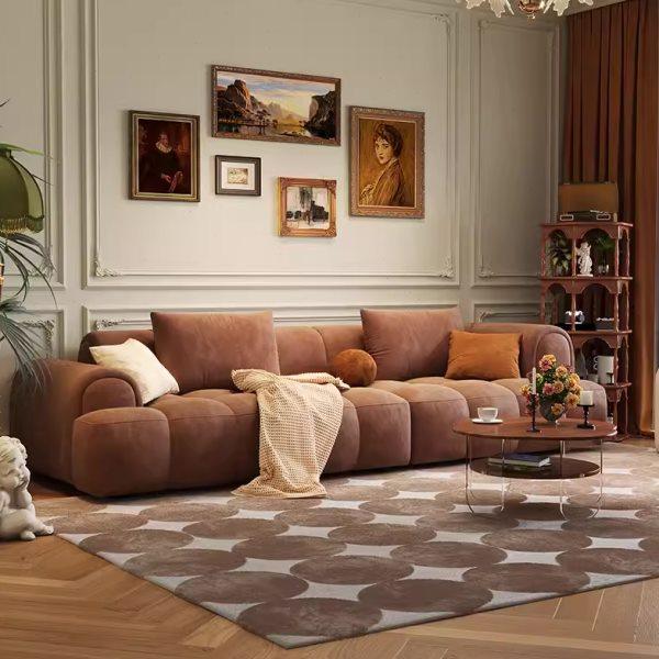 法式复古棕钢琴键奶油风布艺沙发网红方块棉花糖简约客厅布艺沙发