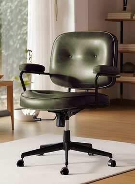 idesk复古电脑椅家用卧室座椅真皮办公椅舒适久坐卧室椅子靠背凳