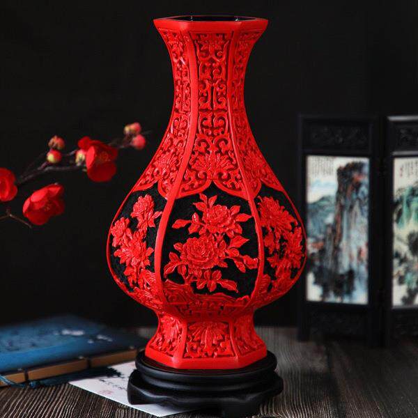 漆器剔红雕漆花瓶工艺礼物商务特色脱胎家居桌面摆件礼品