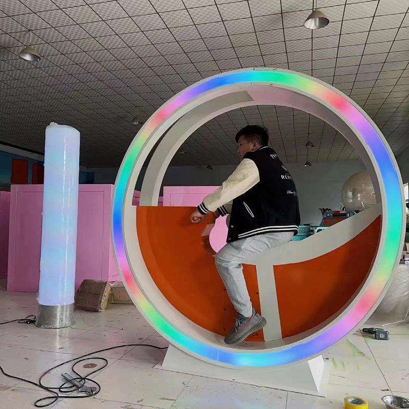 网红发电单车喷泉骑行发光互动设备公园无动力装置游乐设备单车