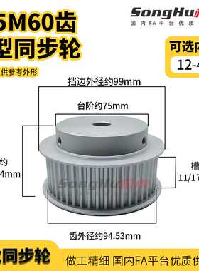 HTPA60S5M250-B-P-d12至45孔现货S5M60齿同步轮铝合金同步带轮