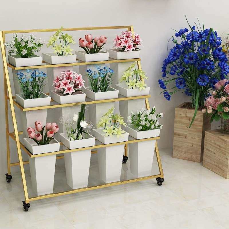 简约摆摊折叠可移动阶梯多层花店花架铁艺鲜花架子花店花桶展示架