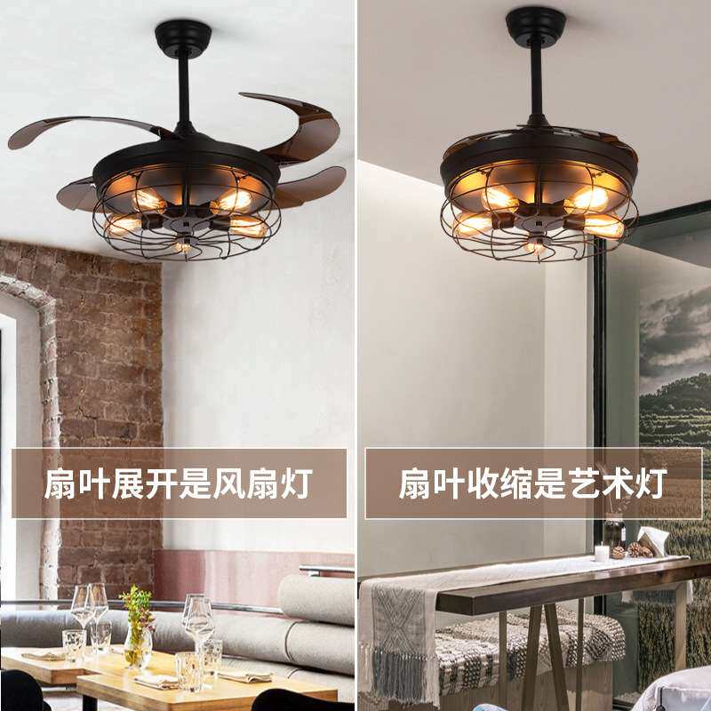 工业风吊扇灯餐厅灯美式复古loft大气客厅服装店咖啡厅带风扇吊灯