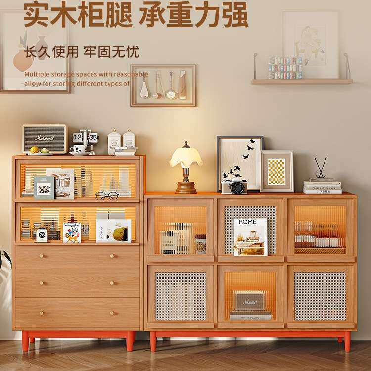实木餐边柜靠墙一体储物柜五斗柜组合卧室樱桃木色客厅茶水置物H&