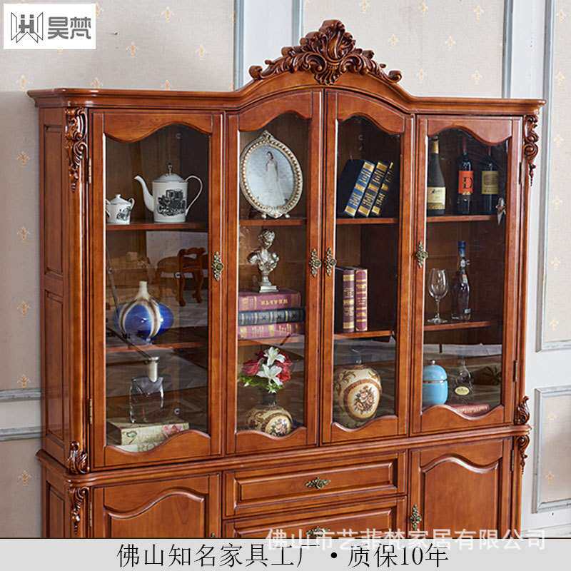 欧式实木书柜书橱玻璃门带门 书房奢华高档美式靠墙欧美风格雕花