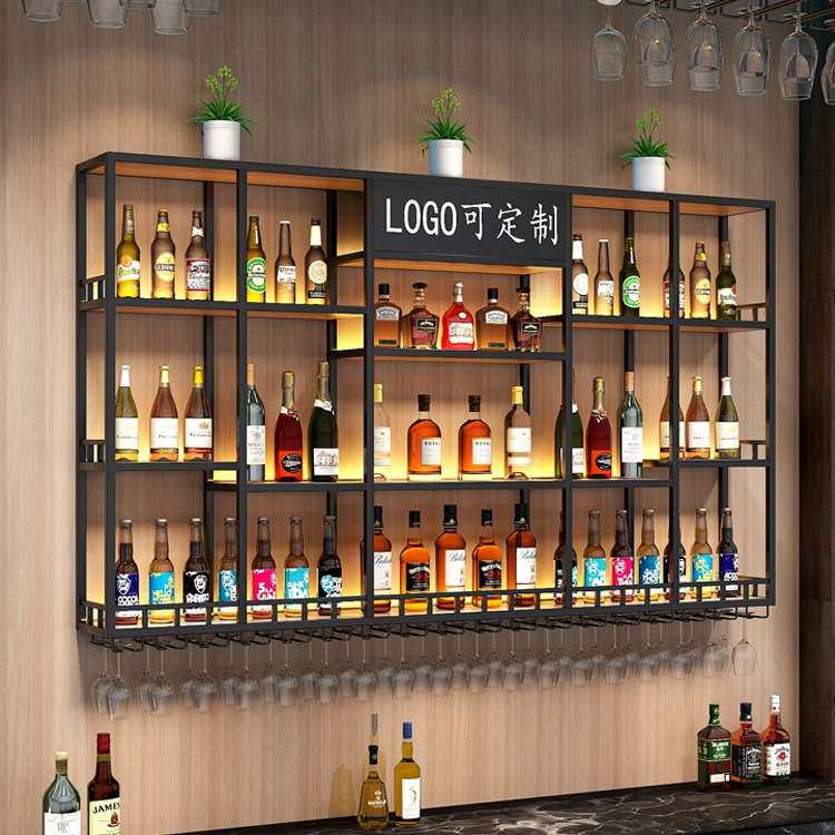 吧台简约挂墙式红酒架餐厅壁挂酒柜酒吧悬挂式铁艺酒架展示架定