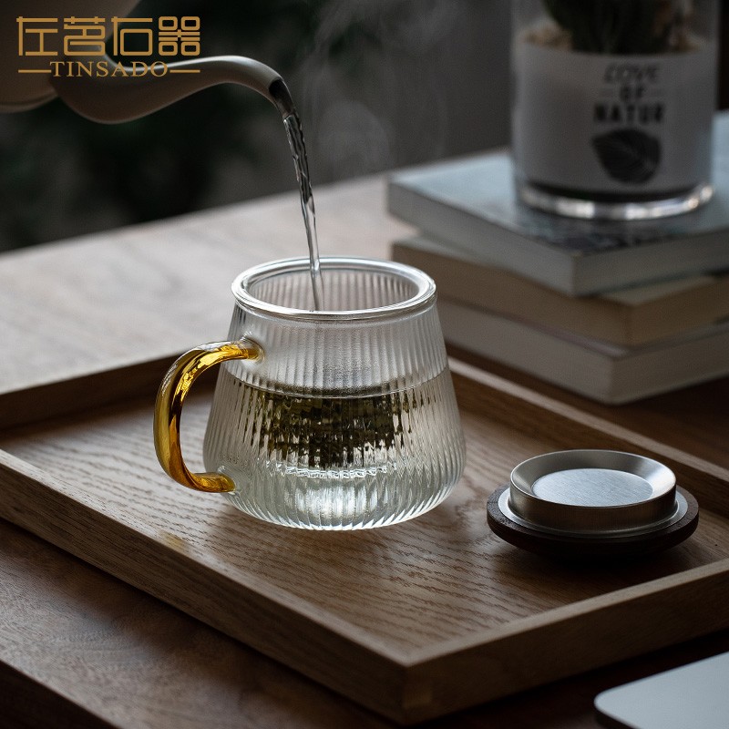 左茗右器耐热泡茶玻璃杯家用水杯茶水分离带盖办公室过滤茶杯杯子
