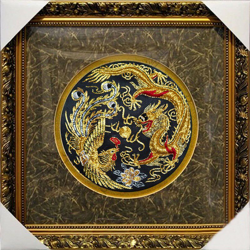 纯手工苏绣成品卧画盘金绣龙凤呈祥婚庆饰物挂室书房装礼画