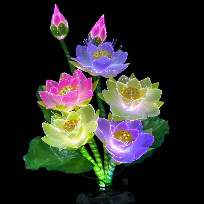 佛前莲花灯感应灯盆景花灯睡莲LED供灯七彩光纤荷花灯佛供花摆件