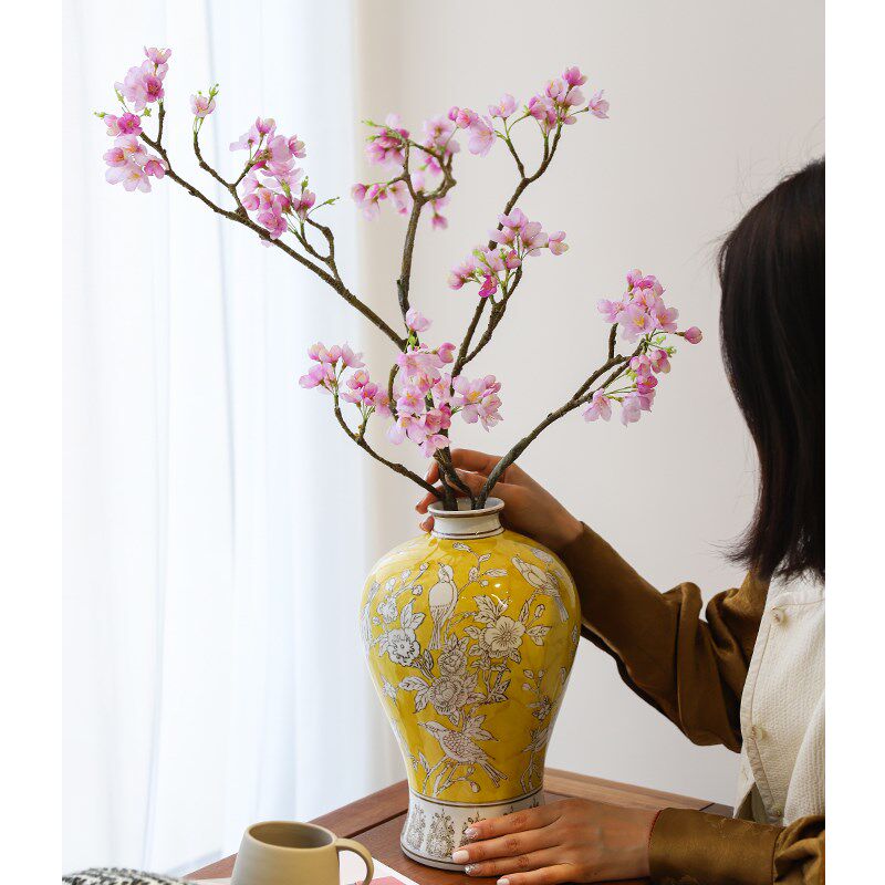 大号海棠花高品质仿真花绢花假花室内客厅餐桌玄关插花装饰摆件