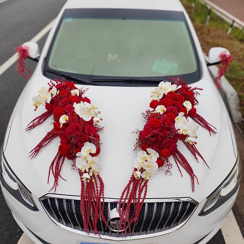 高级感蝴蝶兰婚车车头车主婚花车头装饰用品全套仿真花车结婚布置