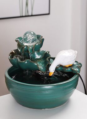 陶瓷鱼缸自动循环流水悬壶摆件室内客厅家用家居加湿器猫咪饮水机