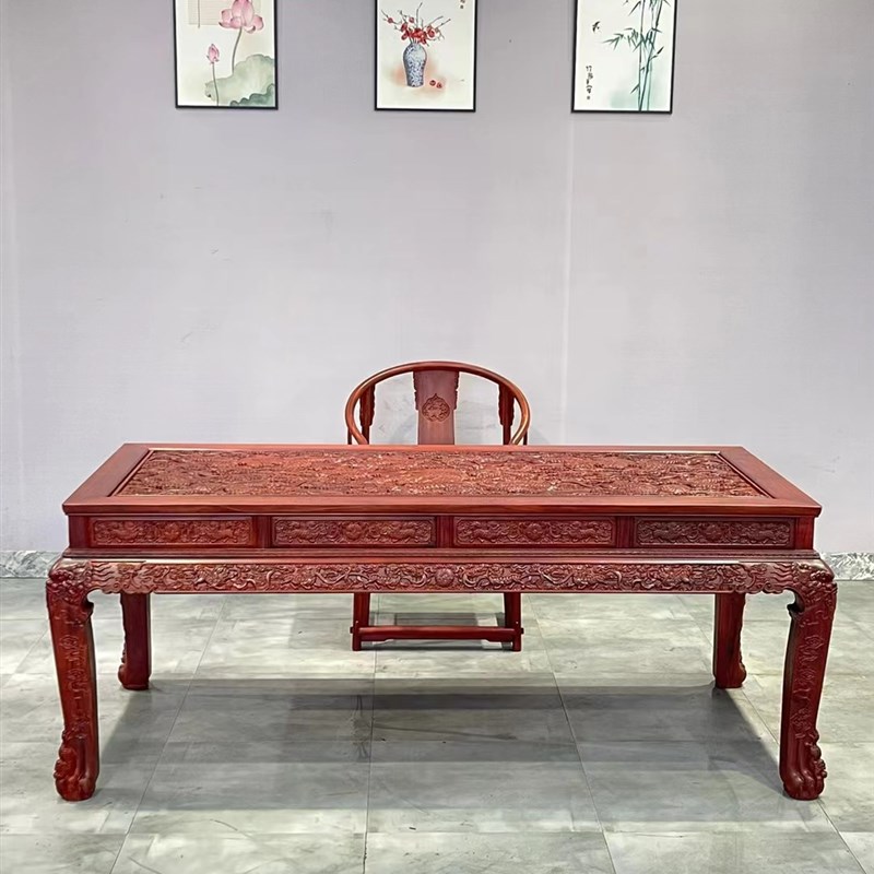 赞比亚血檀茶桌椅中式古典红木家具客厅酒店别墅公司干泡湿泡茶台