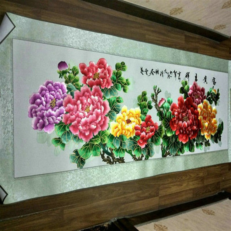 苏州刺绣机绣仿手工客厅背景墙装饰画礼品牡丹花开富贵吉祥德丰