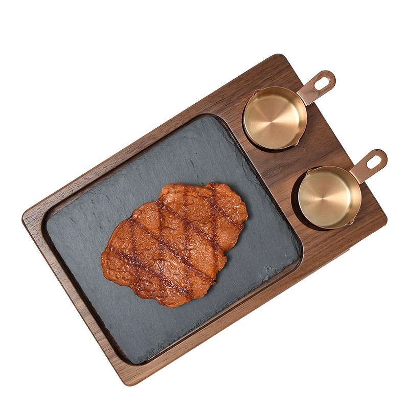 创意黑色岩石西餐盘烤肉摆盘牛排盘板岩奶酪板甜品寿司盘料理盘
