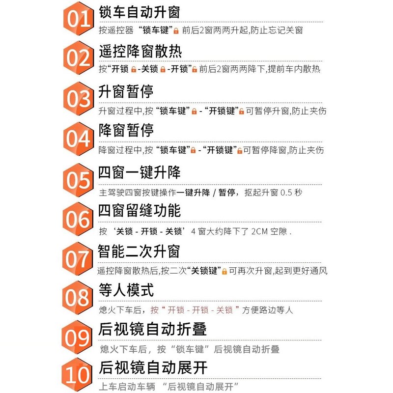 适用于斯巴鲁森林人傲虎一键升窗器自动关窗器后视镜折叠