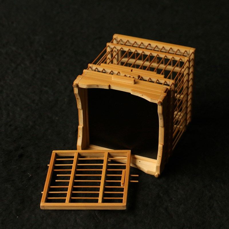 精品老师傅纯手工精工制作天然老玉竹方形蝈蝈笼竹丝小鸟笼虫笼子