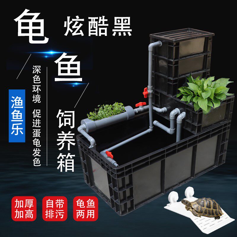 养龟黑色周转箱蛋龟发色大龟缸生态循环带过滤家用乌龟别墅水族箱