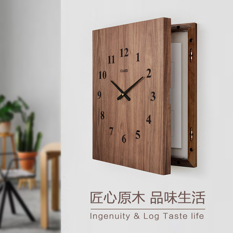 黑胡桃 胡桃木电表箱装饰画竖款加钟表遮挡装挂画竖式大尺寸竖版