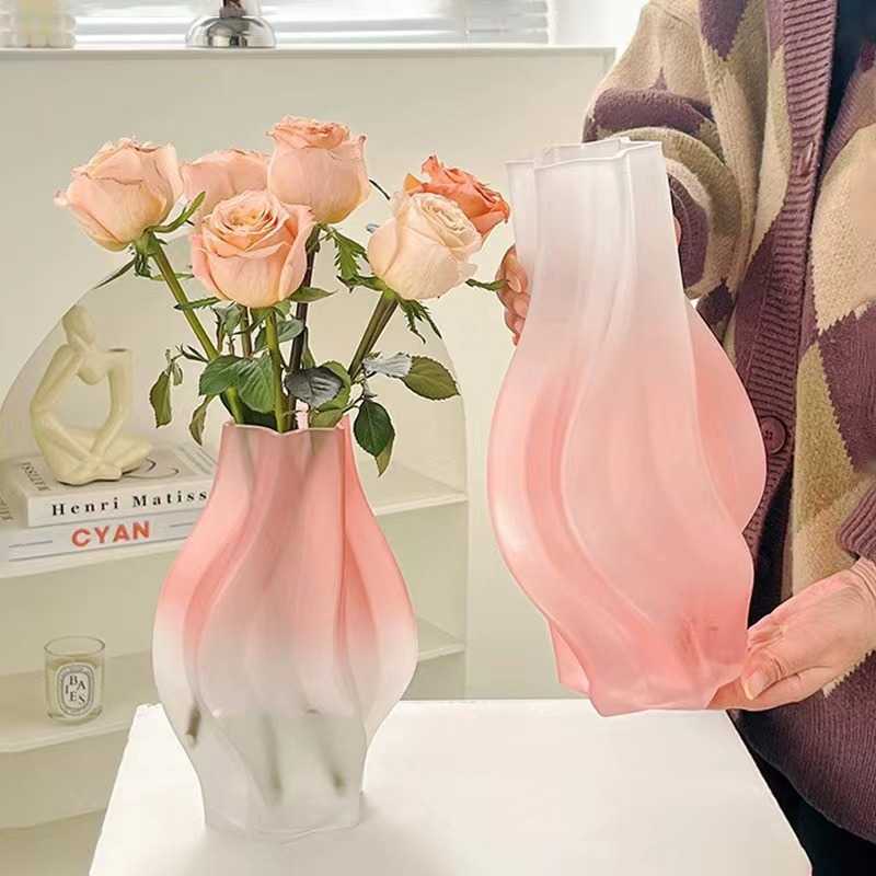 现代简约蒙砂玻璃花瓶个性创意客花瓶