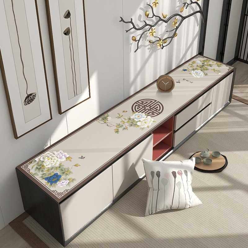 新中式花鸟款PU皮革电视柜布桌垫轻奢家用防水防油免洗客厅餐台布,居家布艺,餐垫,淘宝优惠券,粉丝福利购,淘宝优惠卷