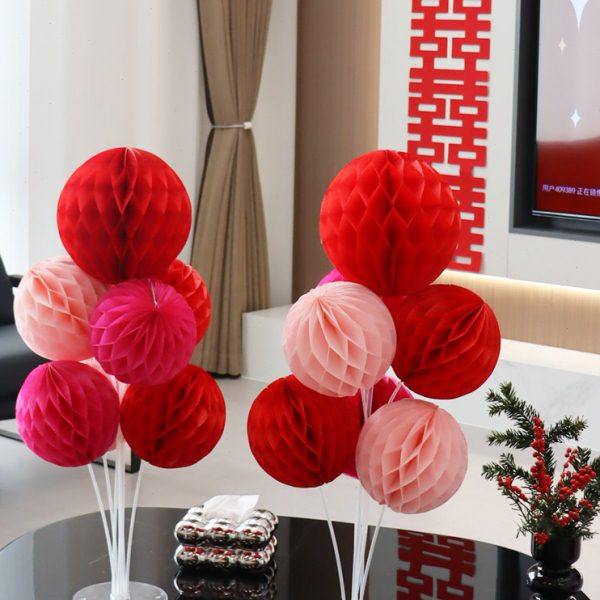 结婚男女婚房装饰爱心铝膜气球蜂窝球桌飘布置客厅卧室通用
