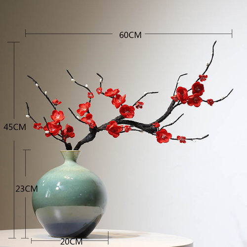 现代中式陶插花瓶客厅家居玄关电视真梅花干花瓷花仿柜花装饰摆件