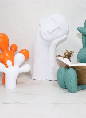 创意石膏抽象人物雕像摆件酒店样品间饰脂艺术工艺品软装树板摆设